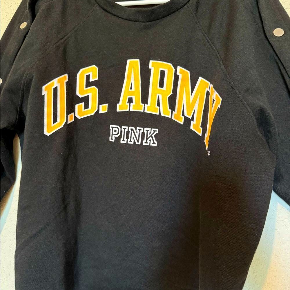 Vintage Womens Pink Black Crew Neck Sweatshirt Cropped  with Gold U.S. ARMY - Picture 4 of 7